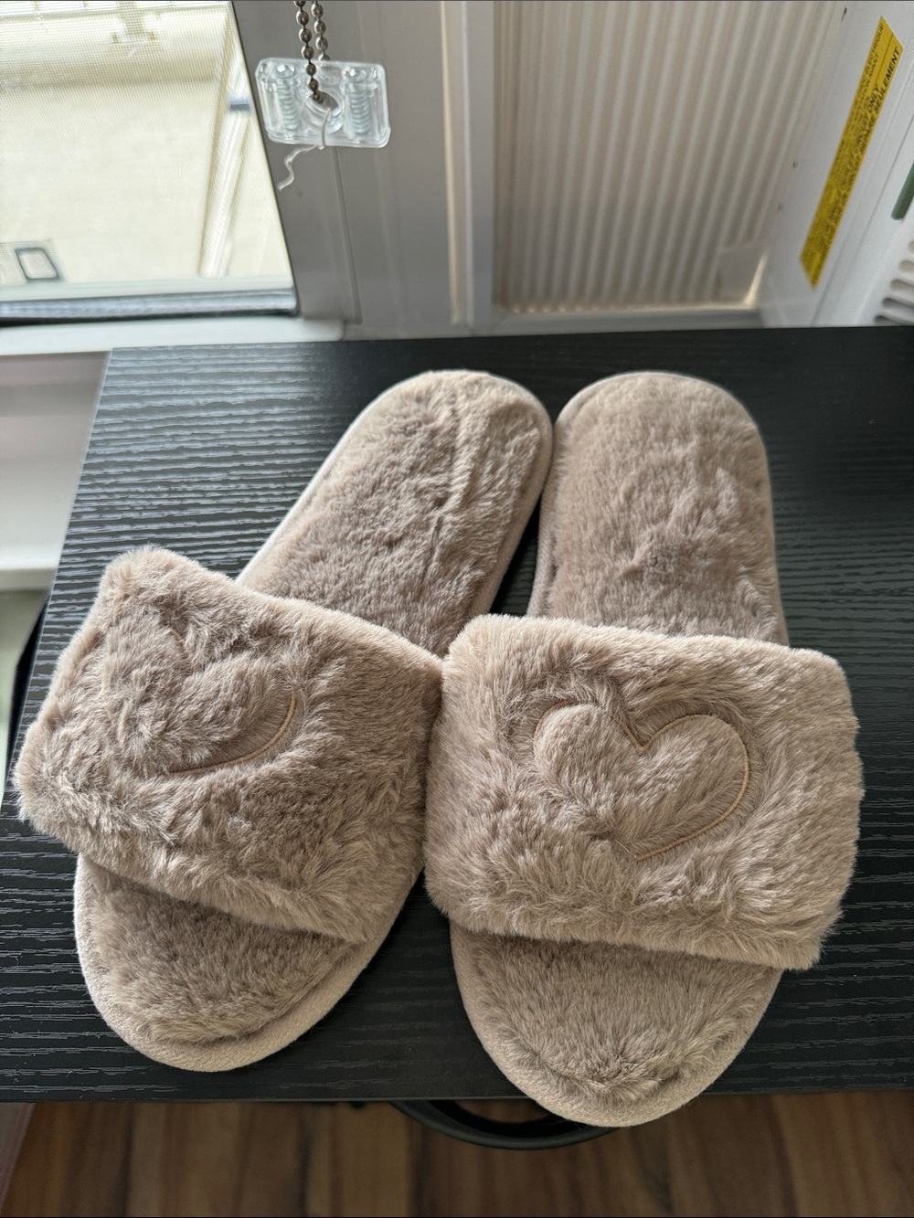 Amazon Plush Heart Slide Slippers - Taupe